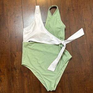Two Tone Knot Front One Piece Swimsuit